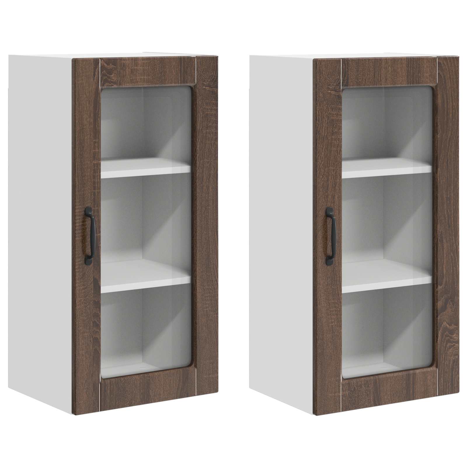 Nástěnná Skleněná Skříň Lucca 2 Pcs Hnědý Dub 40 X 31 X 80 Cm