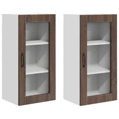 Nástěnná Skleněná Skříň Lucca 2 Pcs Hnědý Dub 40 X 31 X 80 Cm