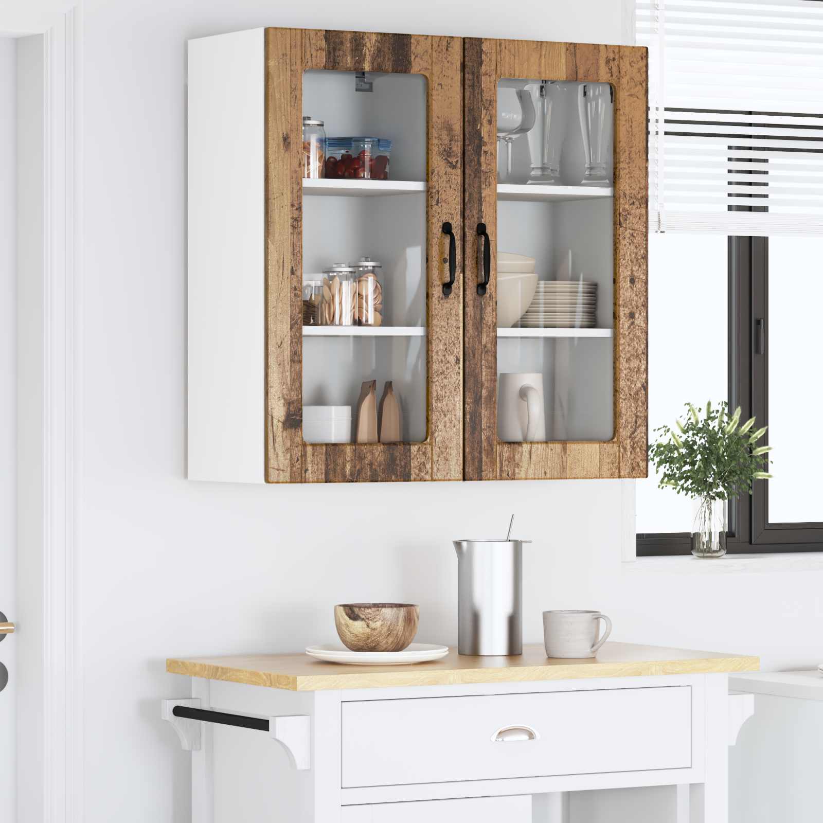 Nástěnná Skleněná Skříň Lucca 2 Pcs Staré Dřevo 40 X 31 X 80 Cm