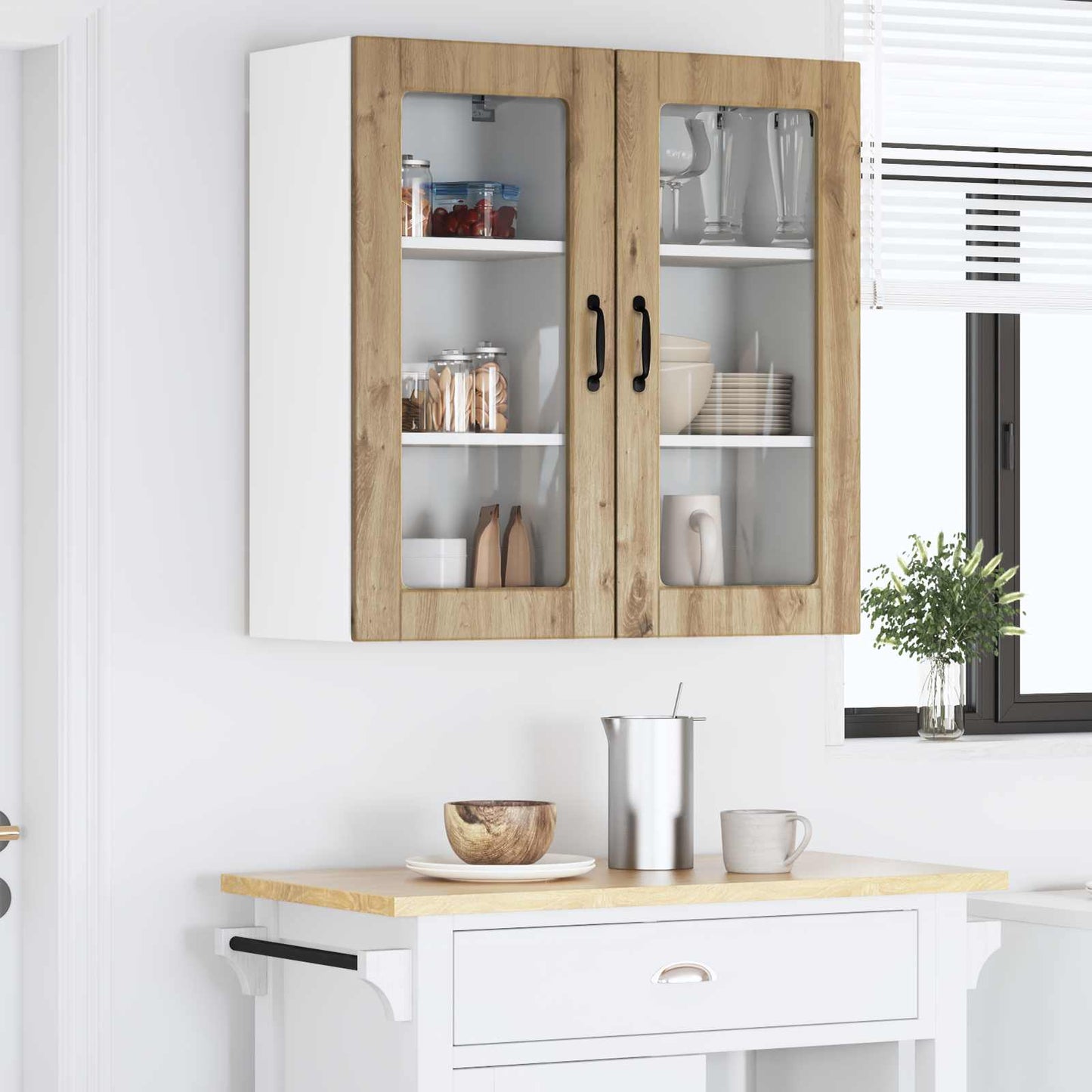 Nástěnná Skleněná Skříň Lucca 2 Pcs Dub Artisan