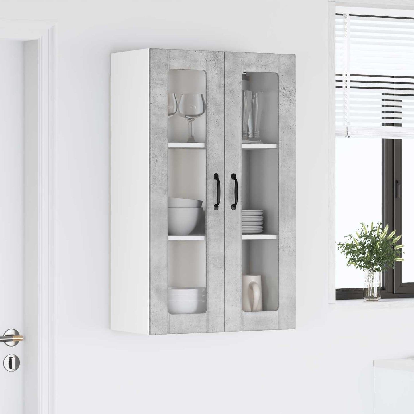 Nástěnná Skleněná Skříň Lucca Betonově Šedá 60 X 31 X 100 Cm