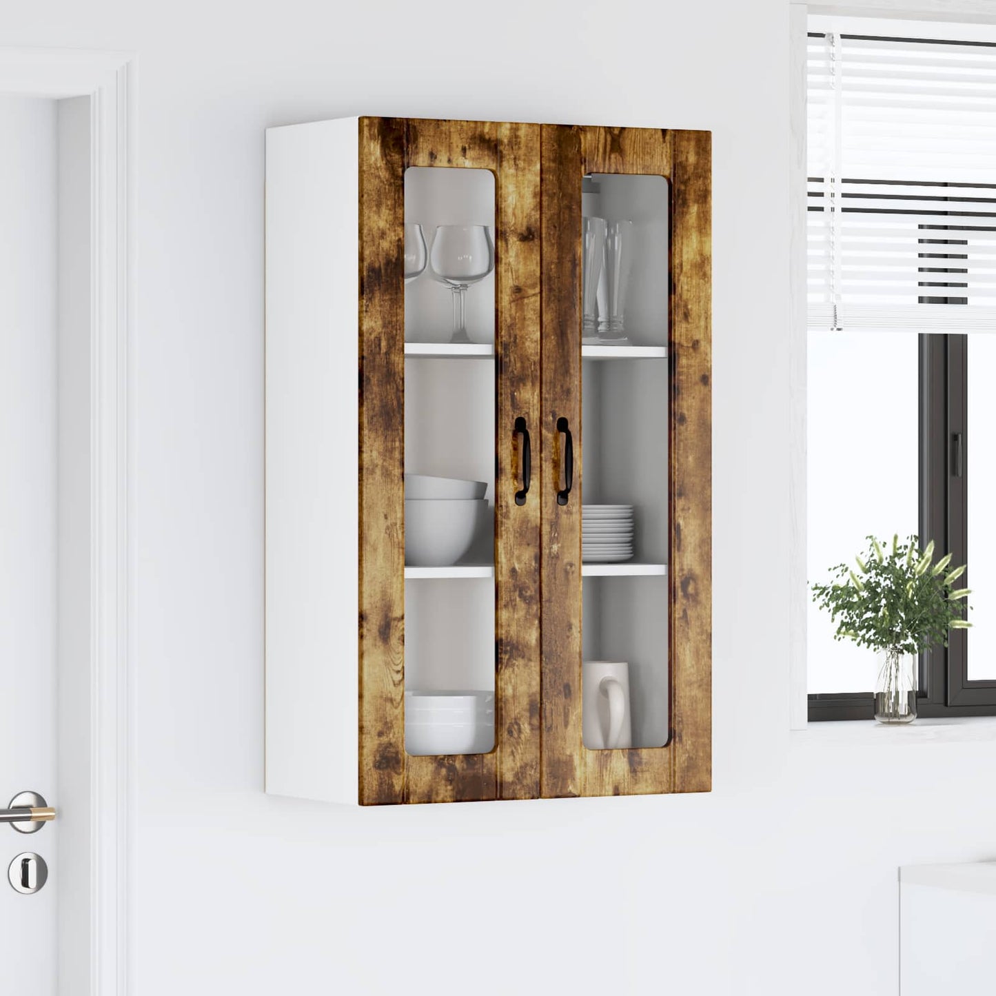 Nástěnná Skleněná Skříň Lucca Kouřový Dub 60 X 31 X 100 Cm