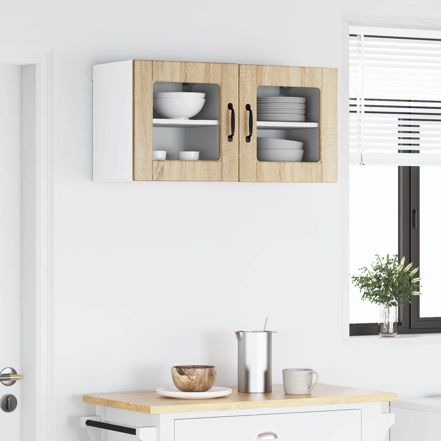 Nástěnná Skleněná Skříň Porto 2 Pcs Sonoma Dub Kompozitní Dřevo