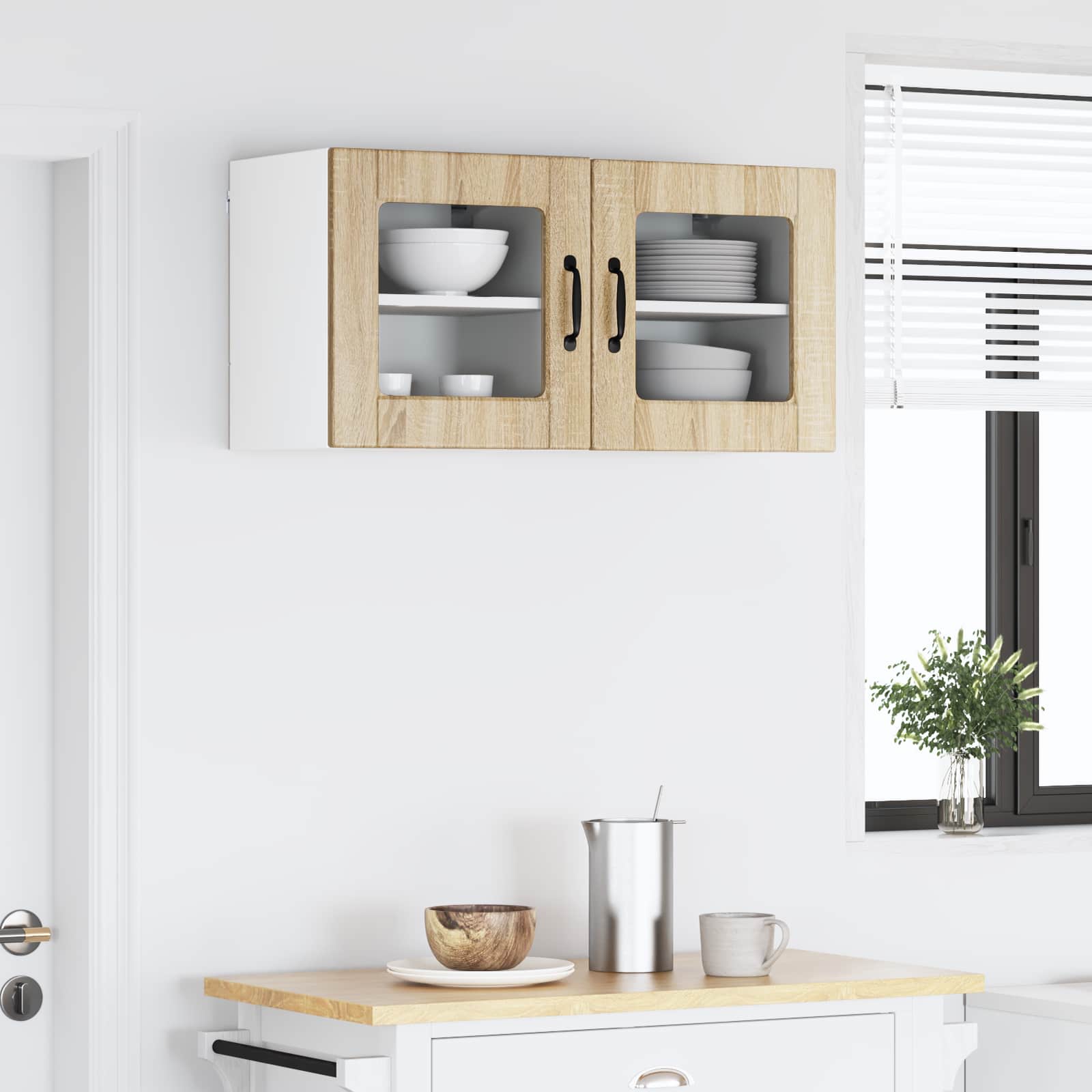 Nástěnná Skleněná Skříň Porto 2 Pcs Sonoma Dub Kompozitní Dřevo