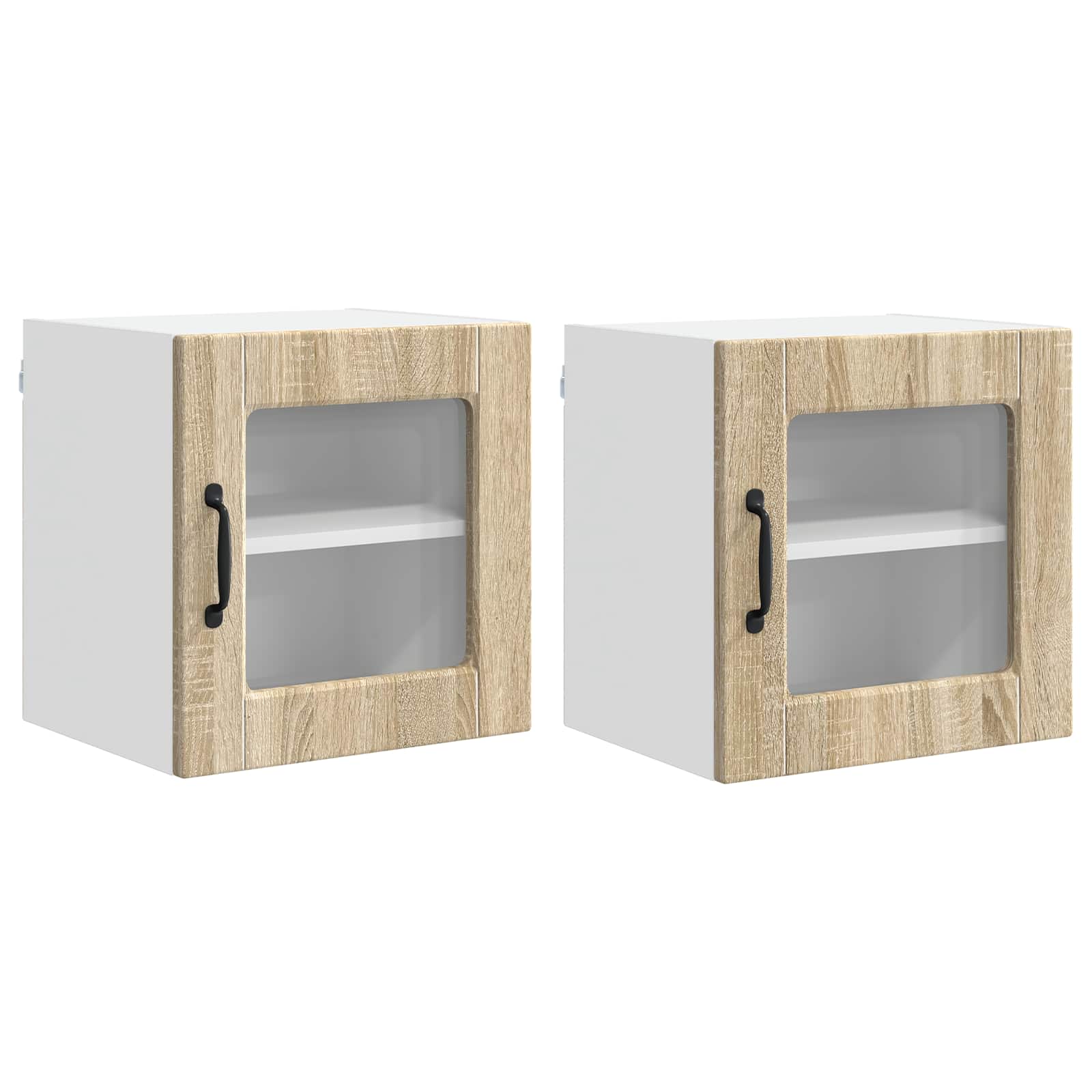 Nástěnná Skleněná Skříň Porto 2 Pcs Sonoma Dub Kompozitní Dřevo