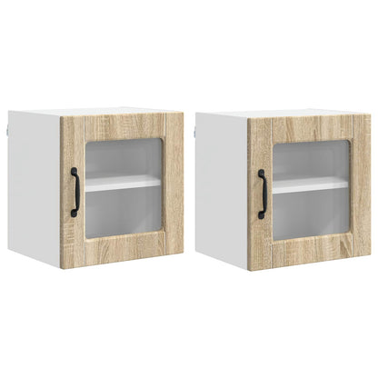 Nástěnná Skleněná Skříň Porto 2 Pcs Sonoma Dub Kompozitní Dřevo