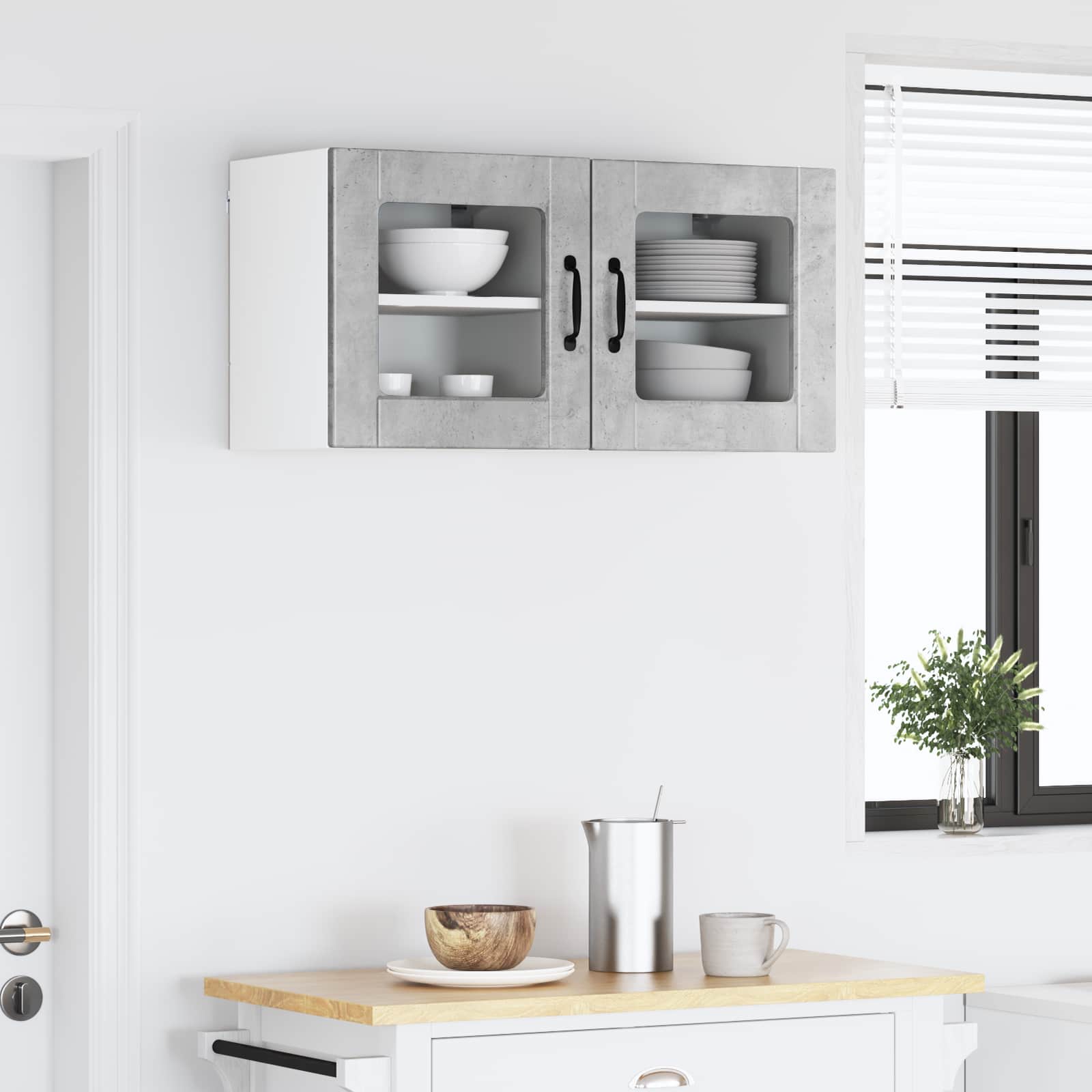 Nástěnná Skleněná Skříň Porto 2 Pcs Betonově Šedá