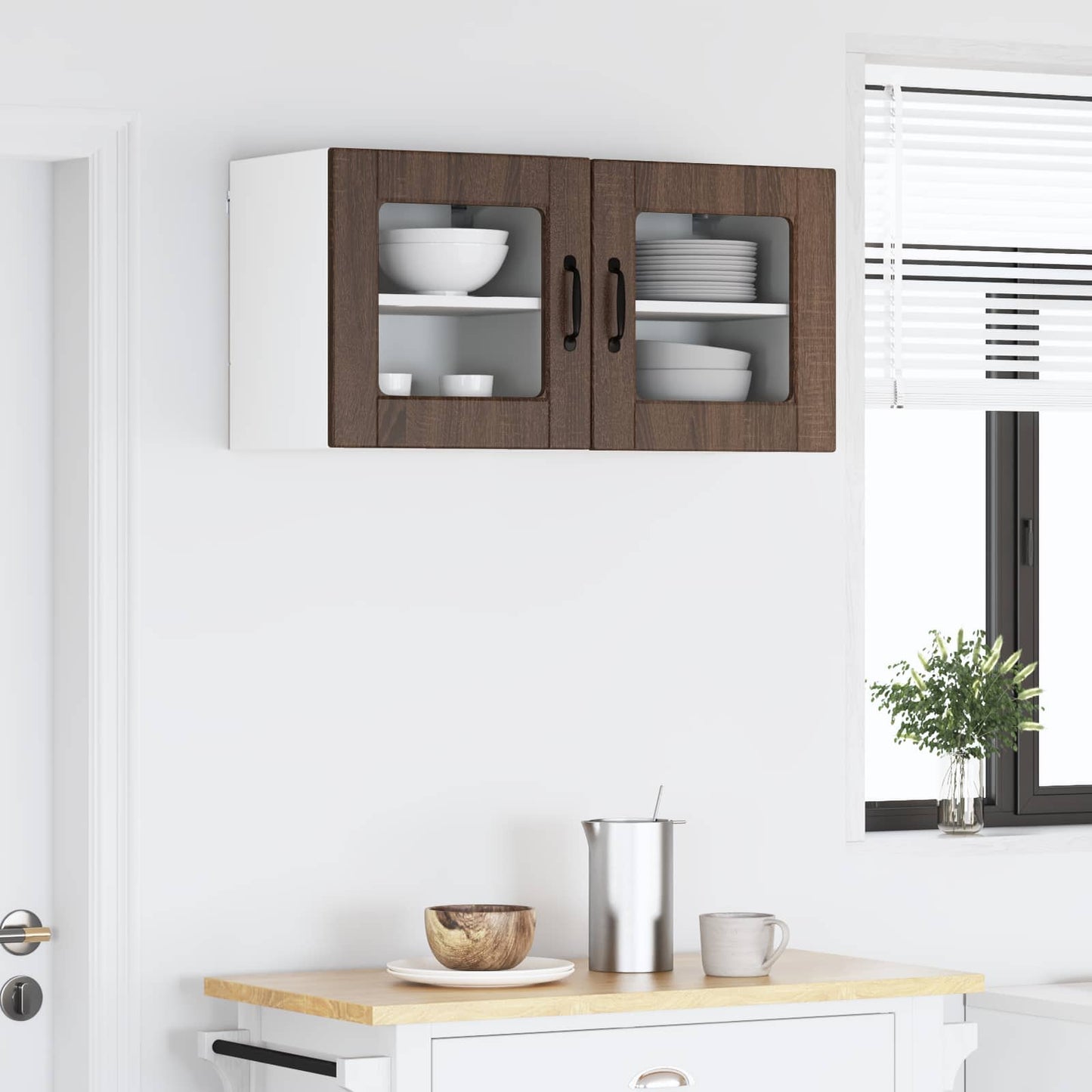 Nástěnná Skleněná Skříň Porto 2 Pcs Hnědý Dub Kompozitní Dřevo