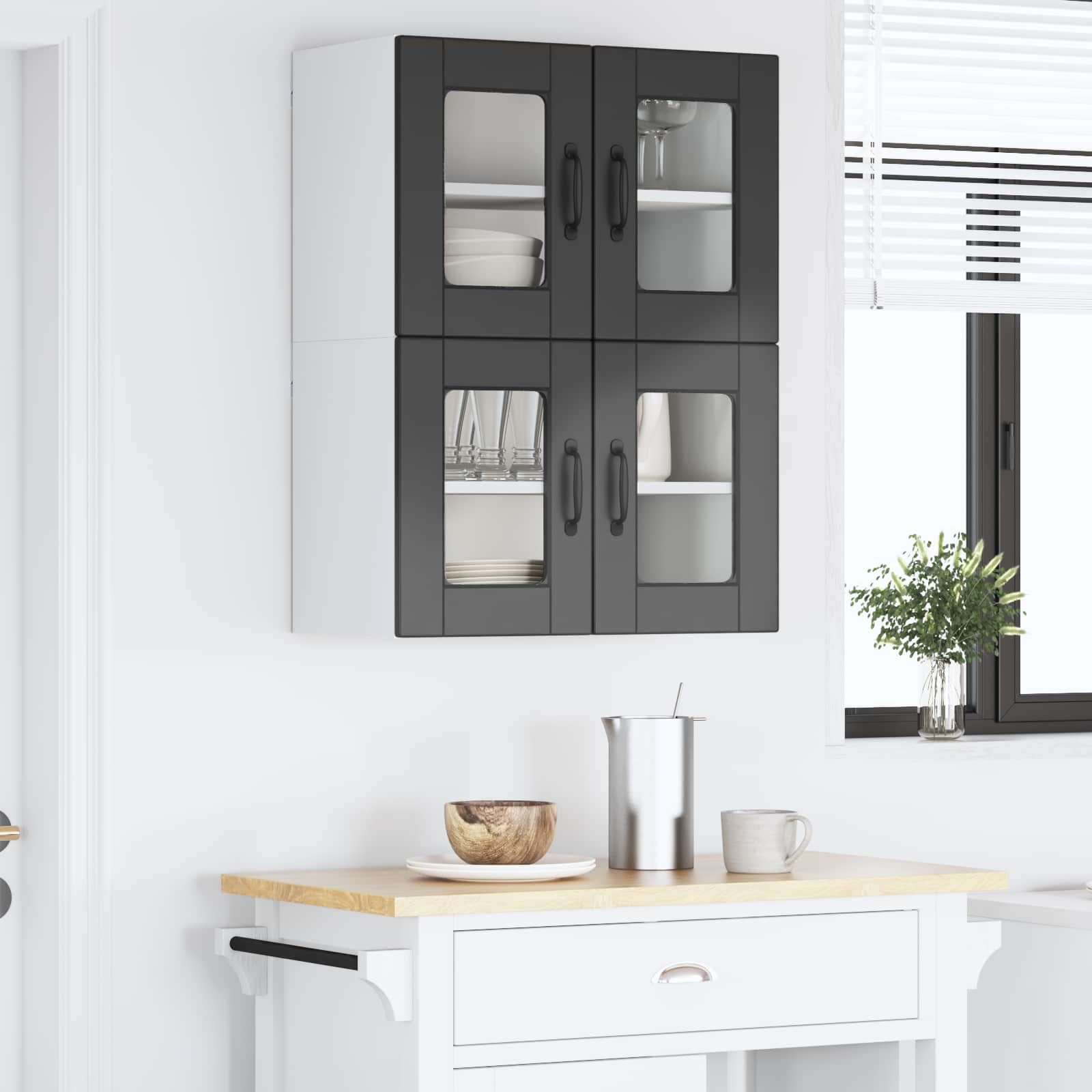 Nástěnná Skleněná Skříň Porto 2 Pcs Černá Kompozitní Dřevo