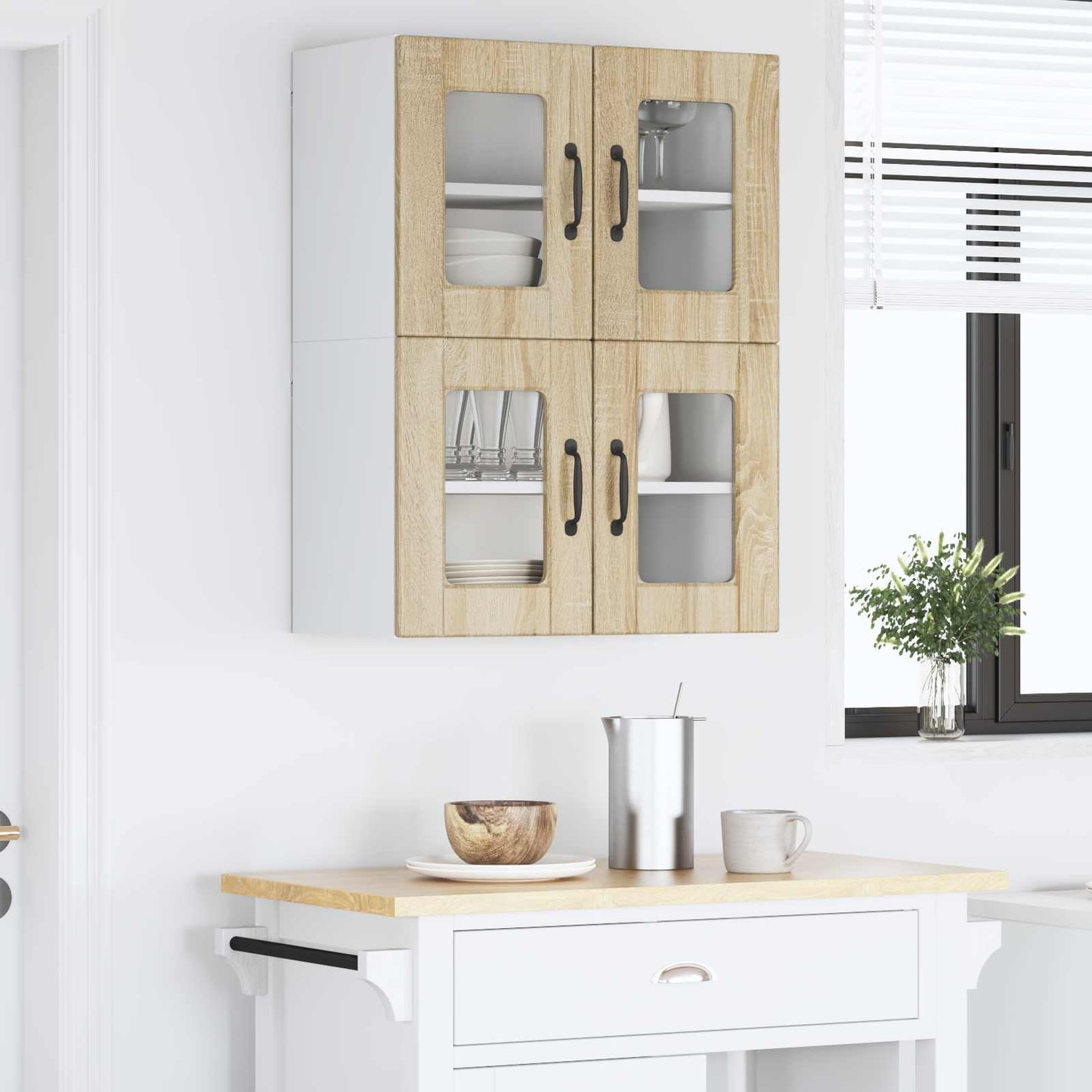 Nástěnná Skleněná Skříň Porto 2 Pcs Sonoma Dub Kompozitní Dřevo
