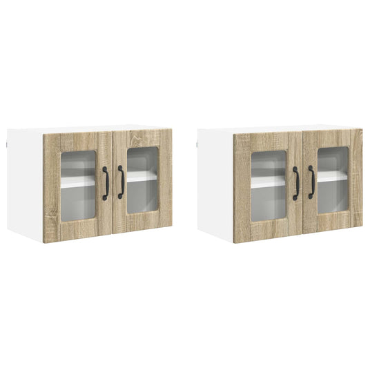 Nástěnná Skleněná Skříň Porto 2 Pcs Sonoma Dub Kompozitní Dřevo