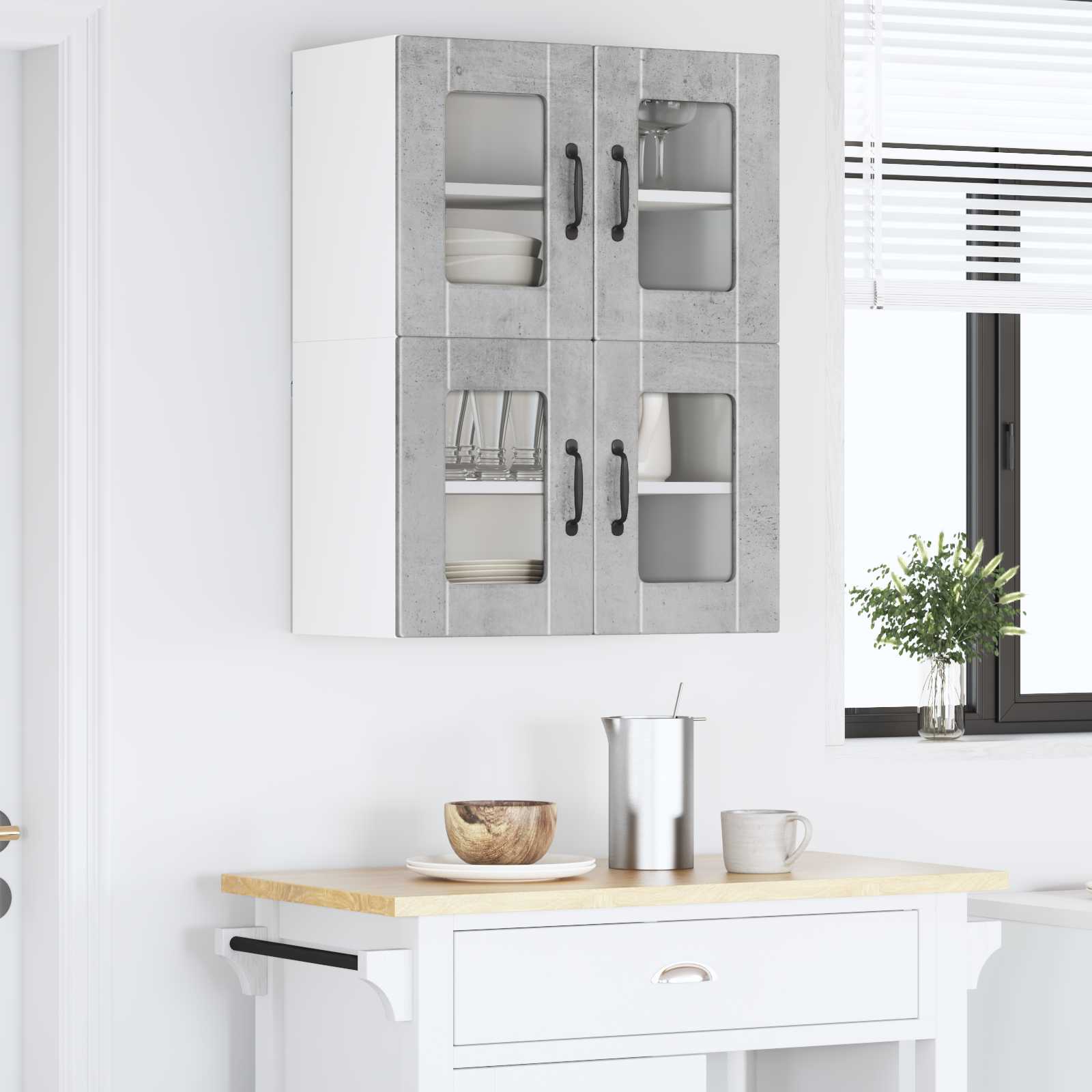 Nástěnná Skleněná Skříň Porto 2 Pcs Betonově Šedá