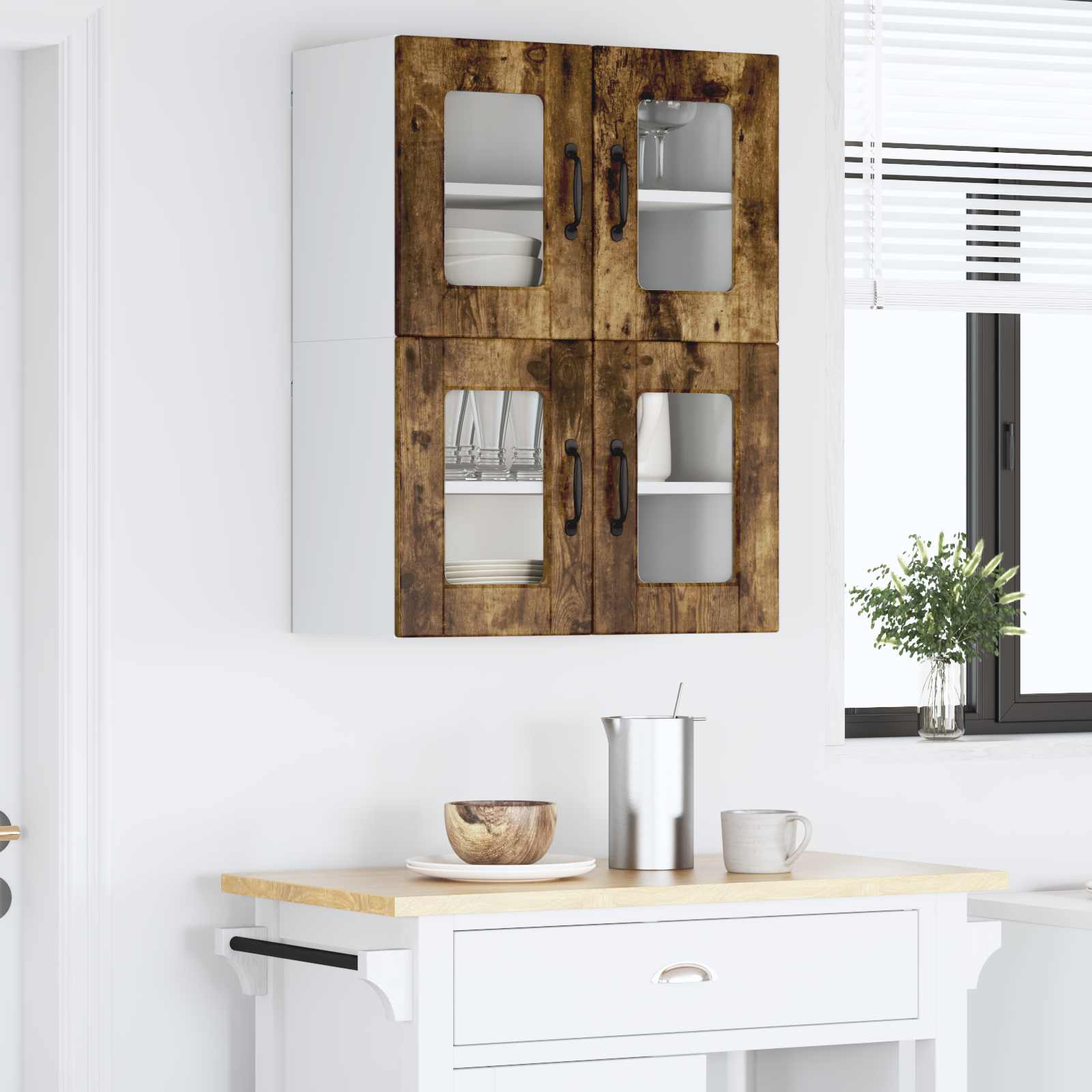 Nástěnná Skleněná Skříň Porto 2 Pcs Kouřový Dub