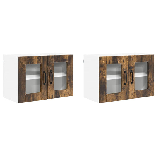 Nástěnná Skleněná Skříň Porto 2 Pcs Kouřový Dub