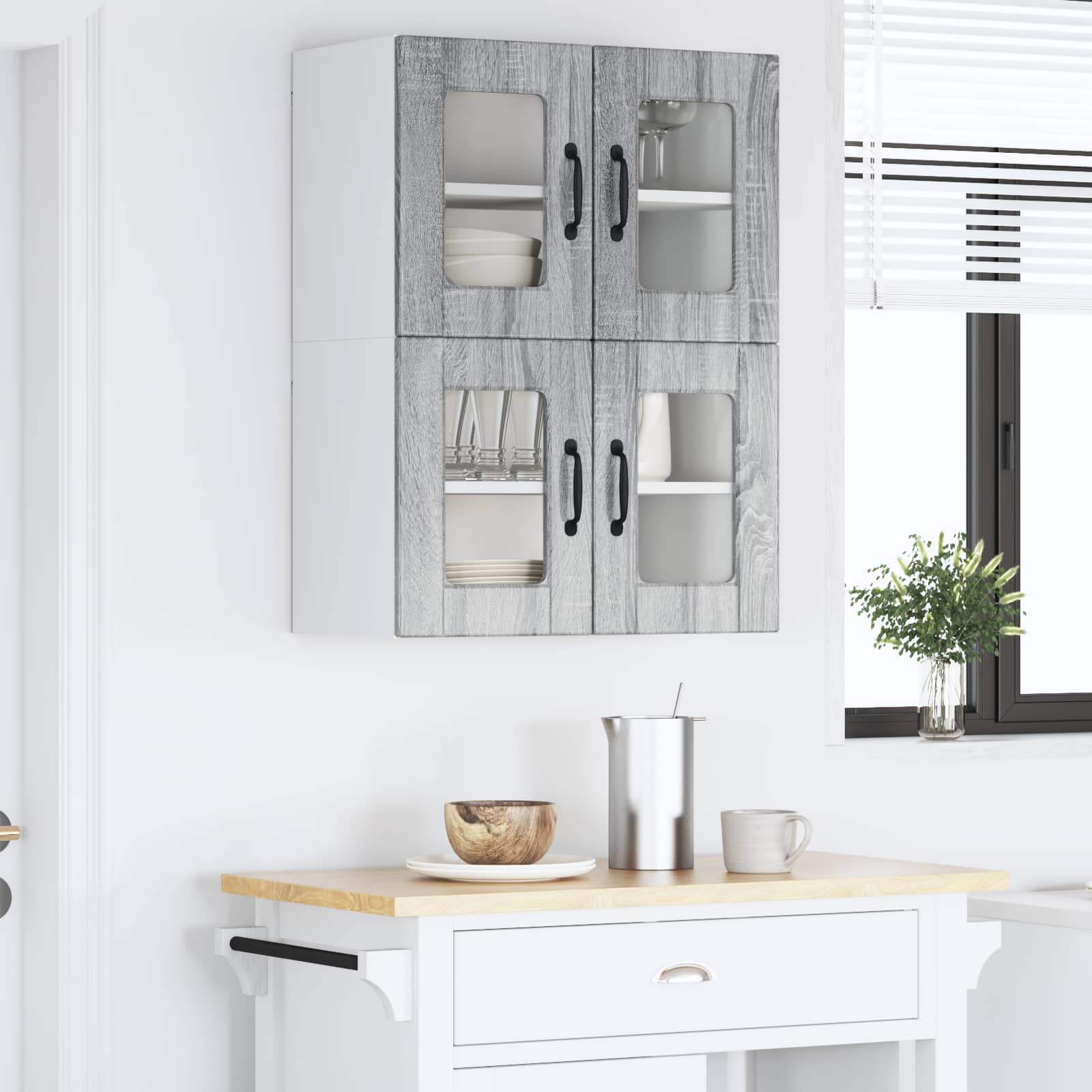 Nástěnná Skleněná Skříň Porto 2 Pcs Šedá Sonoma