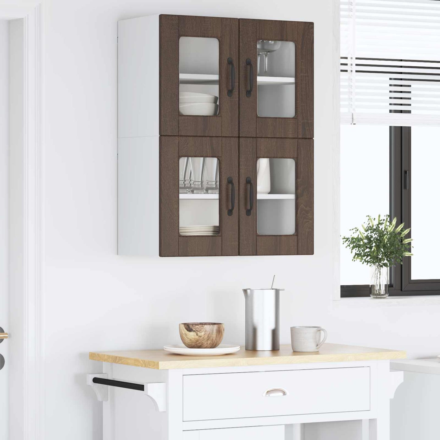 Nástěnná Skleněná Skříň Porto 2 Pcs Hnědý Dub Kompozitní Dřevo
