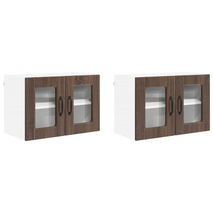 Nástěnná Skleněná Skříň Porto 2 Pcs Hnědý Dub Kompozitní Dřevo