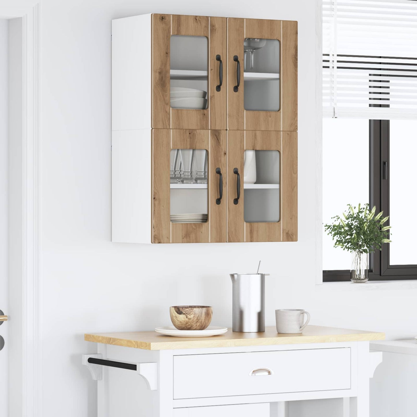 Nástěnná Skleněná Skříň Porto 2 Pcs Artisanový Dub