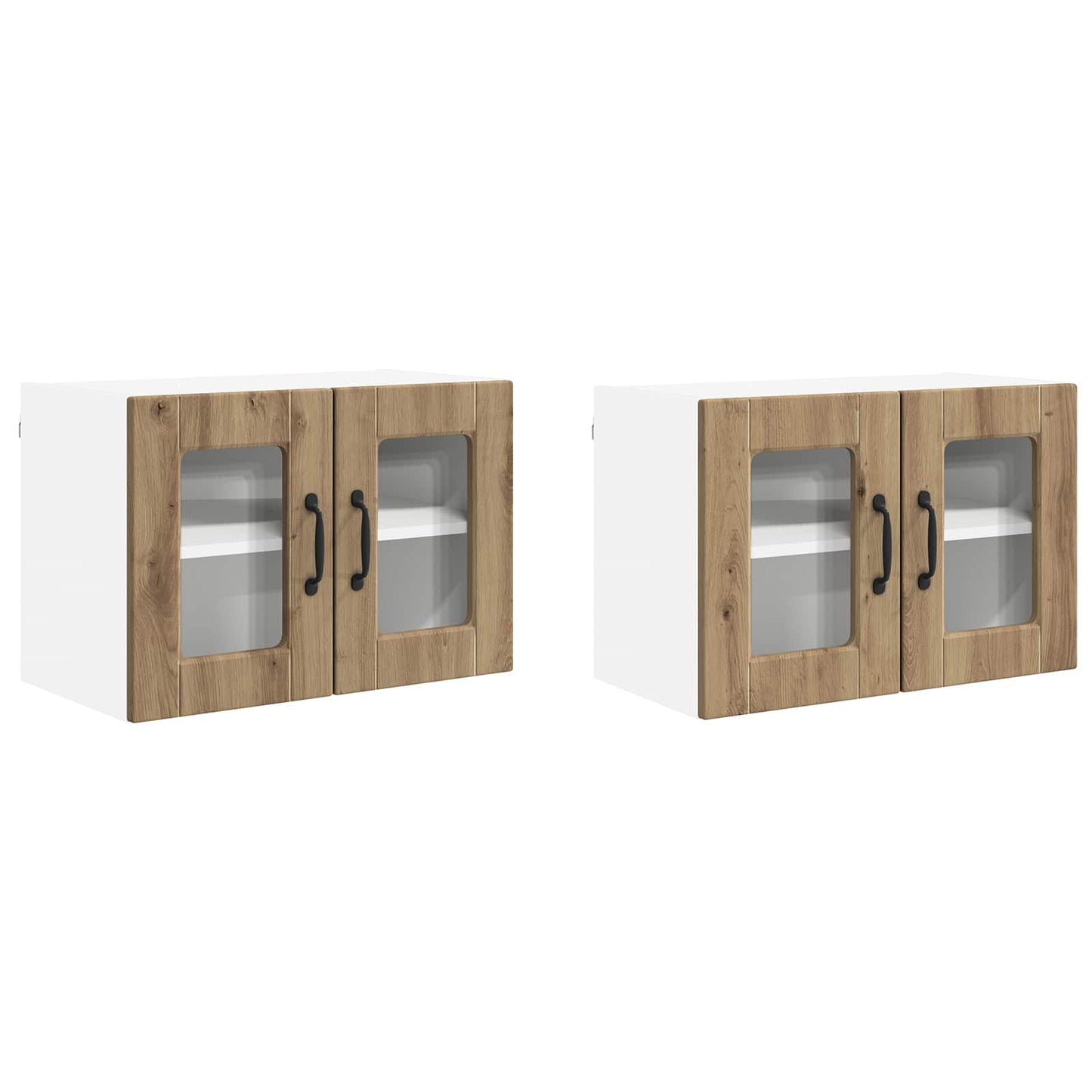 Nástěnná Skleněná Skříň Porto 2 Pcs Artisanový Dub