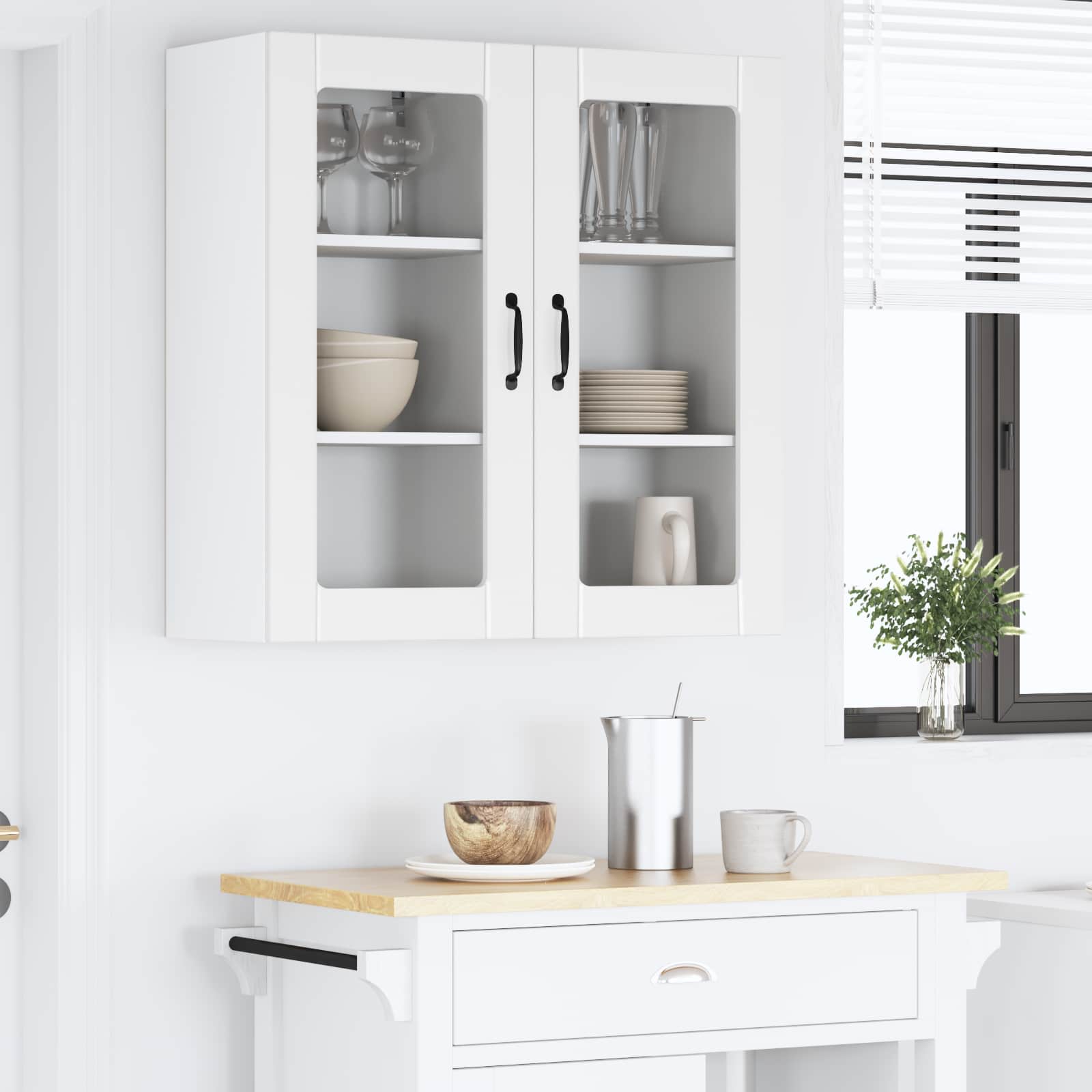 Nástěnná Skleněná Skříň Porto 2 Pcs Bílá Kompozitní Dřevo