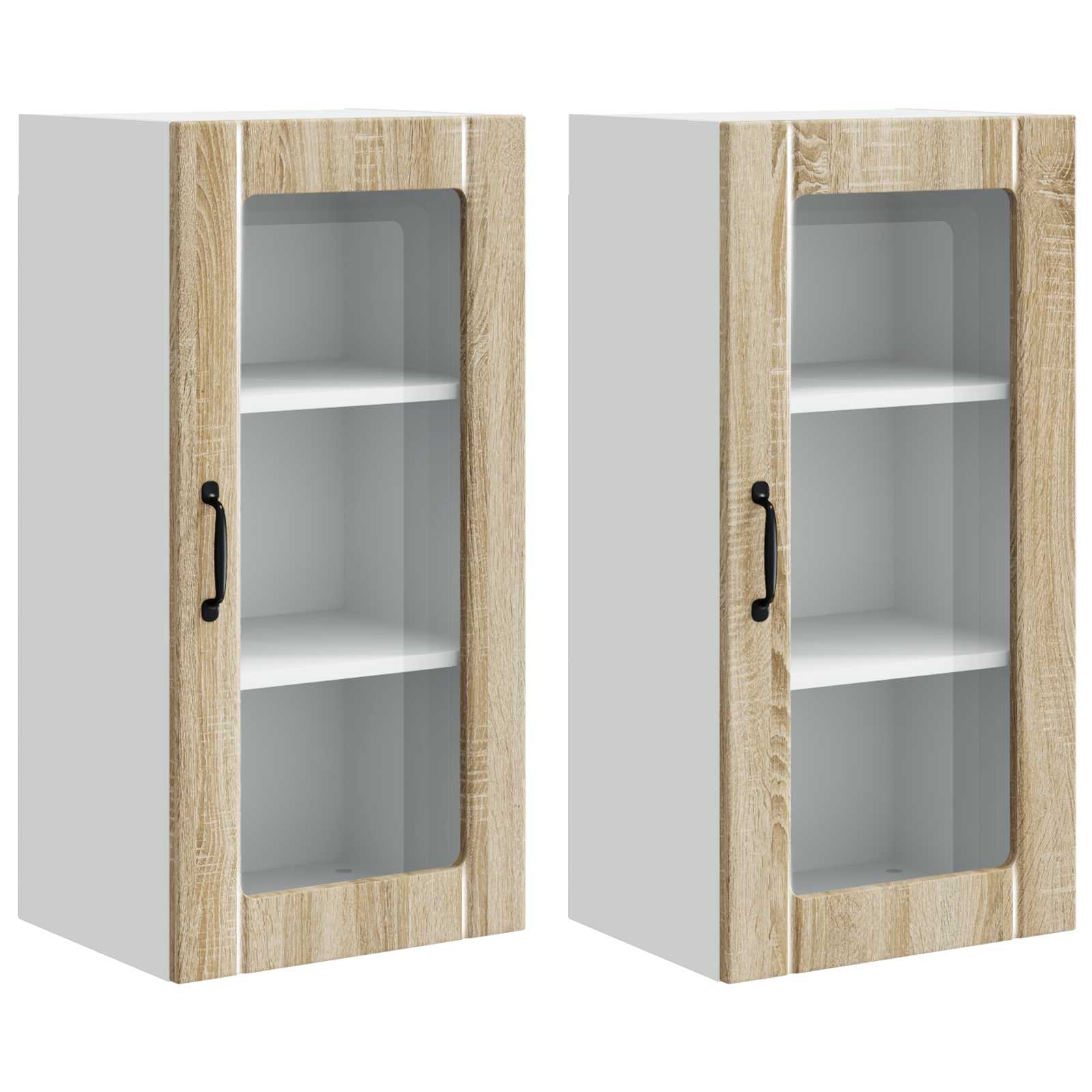 Nástěnná Skleněná Skříň Porto 2 Pcs Sonoma Dub Kompozitní Dřevo