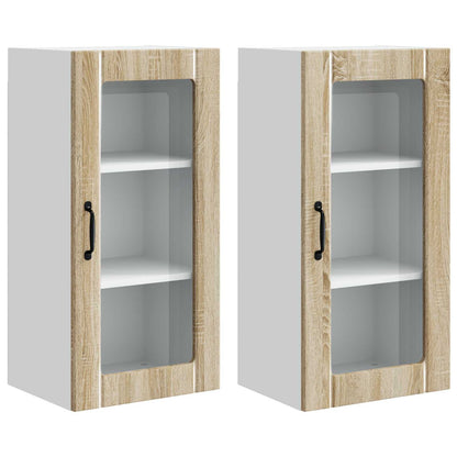 Nástěnná Skleněná Skříň Porto 2 Pcs Sonoma Dub Kompozitní Dřevo