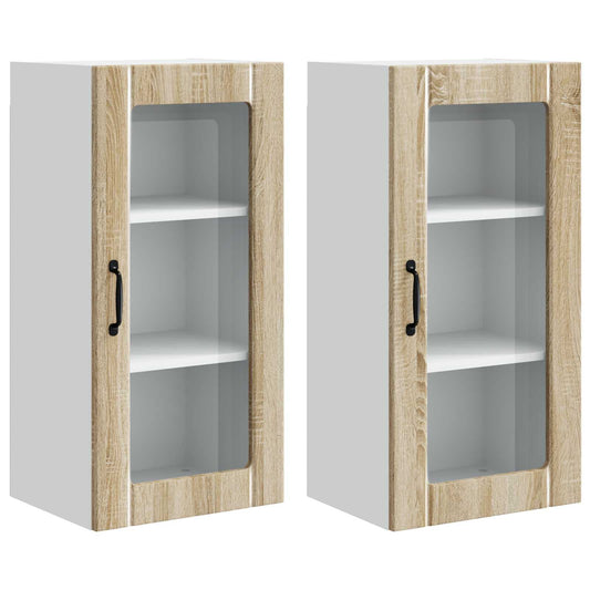 Nástěnná Skleněná Skříň Porto 2 Pcs Sonoma Dub Kompozitní Dřevo