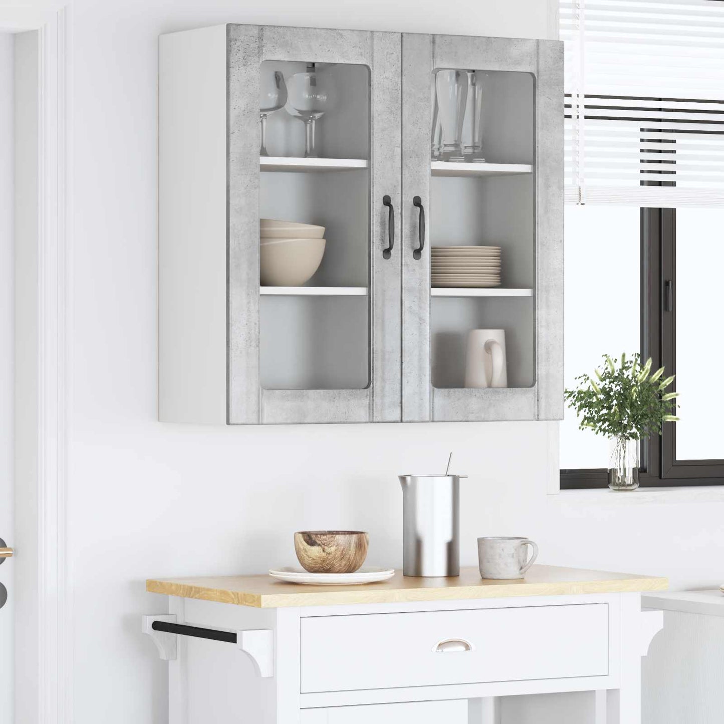 Nástěnná Skleněná Skříň Porto 2 Pcs Betonově Šedá