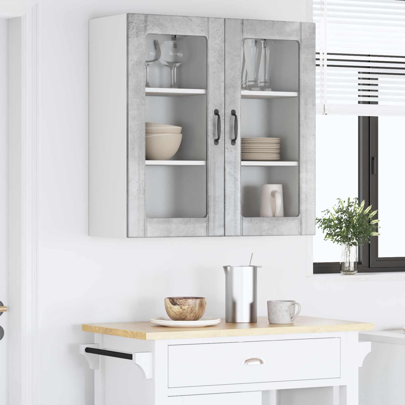 Nástěnná Skleněná Skříň Porto 2 Pcs Betonově Šedá