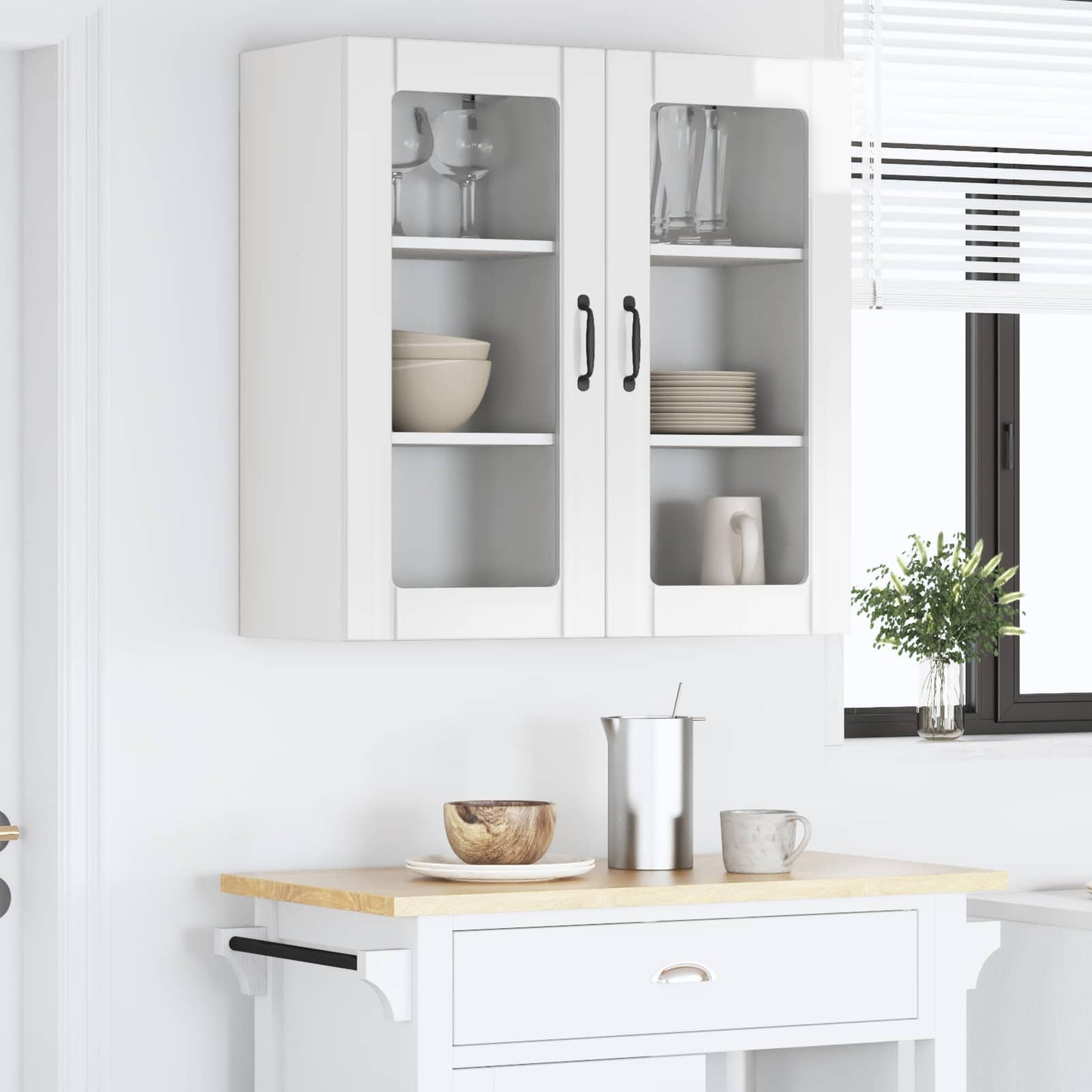 Nástěnná Skleněná Skříň Porto 2 Pcs Vysoce Lesklá Bílá