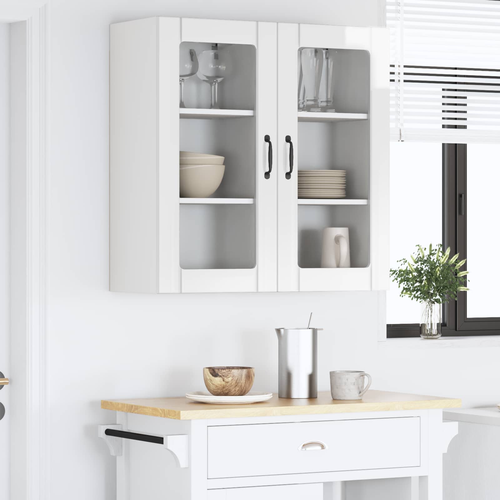 Nástěnná Skleněná Skříň Porto 2 Pcs Vysoce Lesklá Bílá