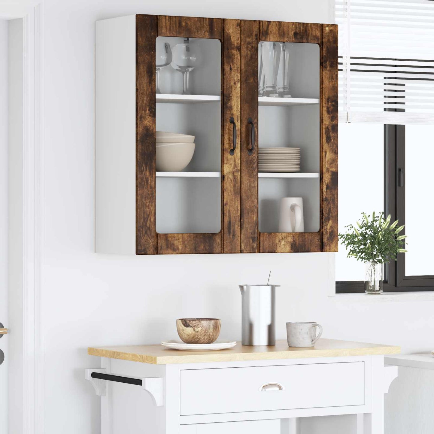 Nástěnná Skleněná Skříň Porto 2 Pcs Kouřový Dub