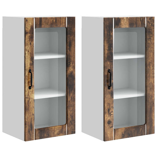 Nástěnná Skleněná Skříň Porto 2 Pcs Kouřový Dub