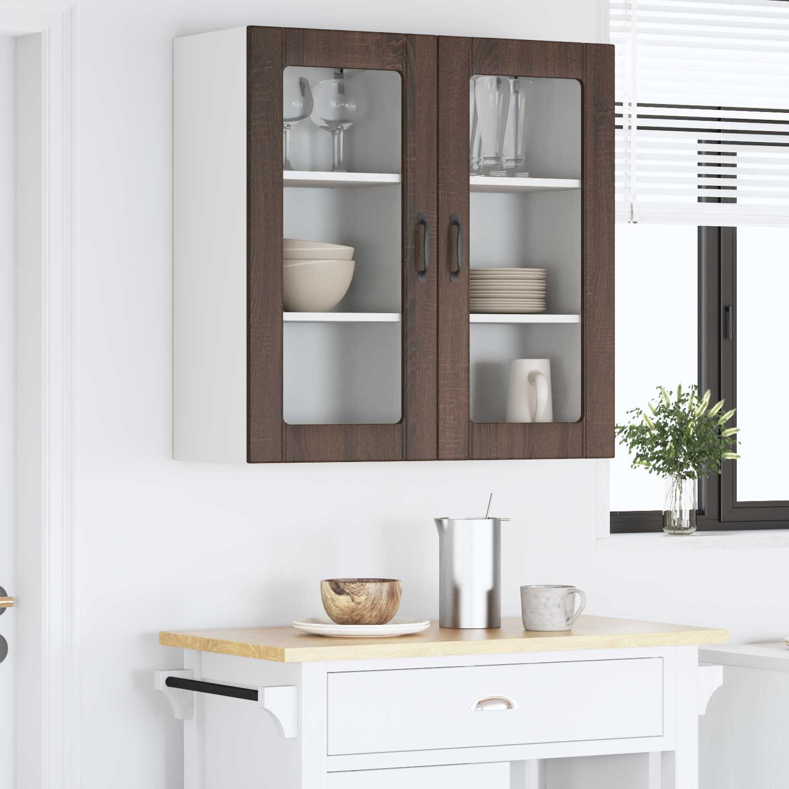 Nástěnná Skleněná Skříň Porto 2 Pcs Hnědý Dub Kompozitní Dřevo