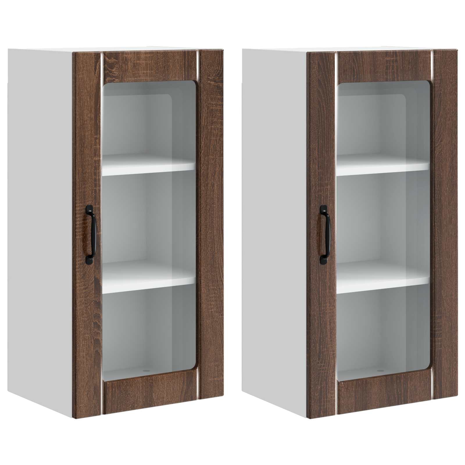 Nástěnná Skleněná Skříň Porto 2 Pcs Hnědý Dub Kompozitní Dřevo