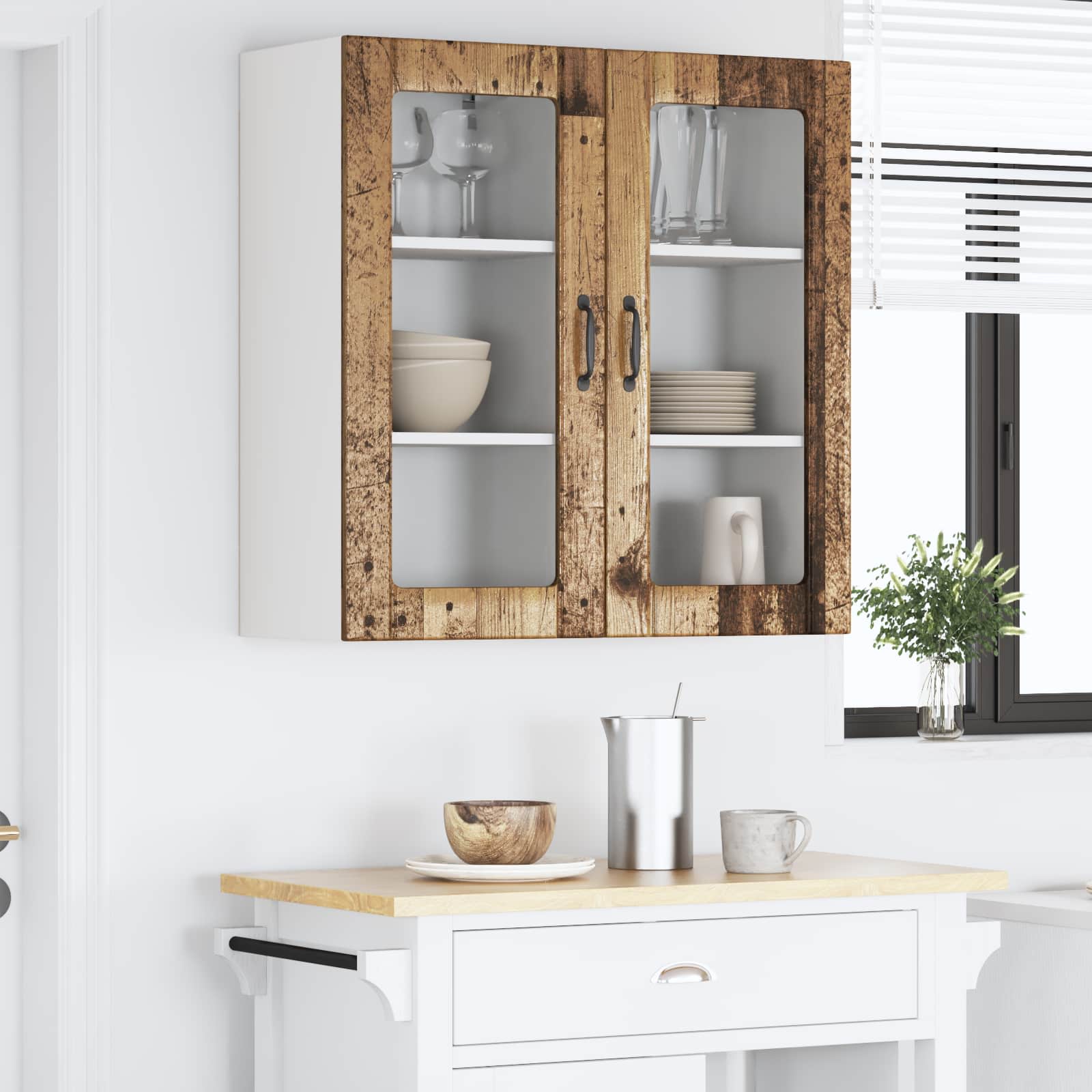 Nástěnná Skleněná Skříň Porto 2 Pcs Staré Dřevo