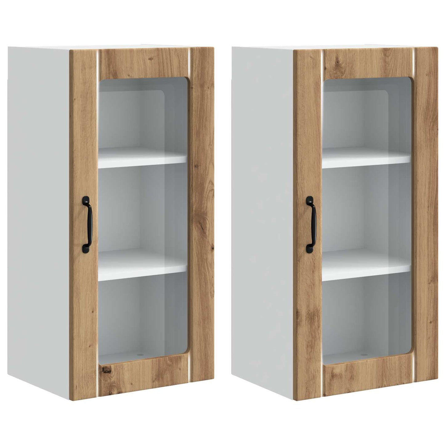 Nástěnná Skleněná Skříň Porto 2 Pcs Artisanový Dub