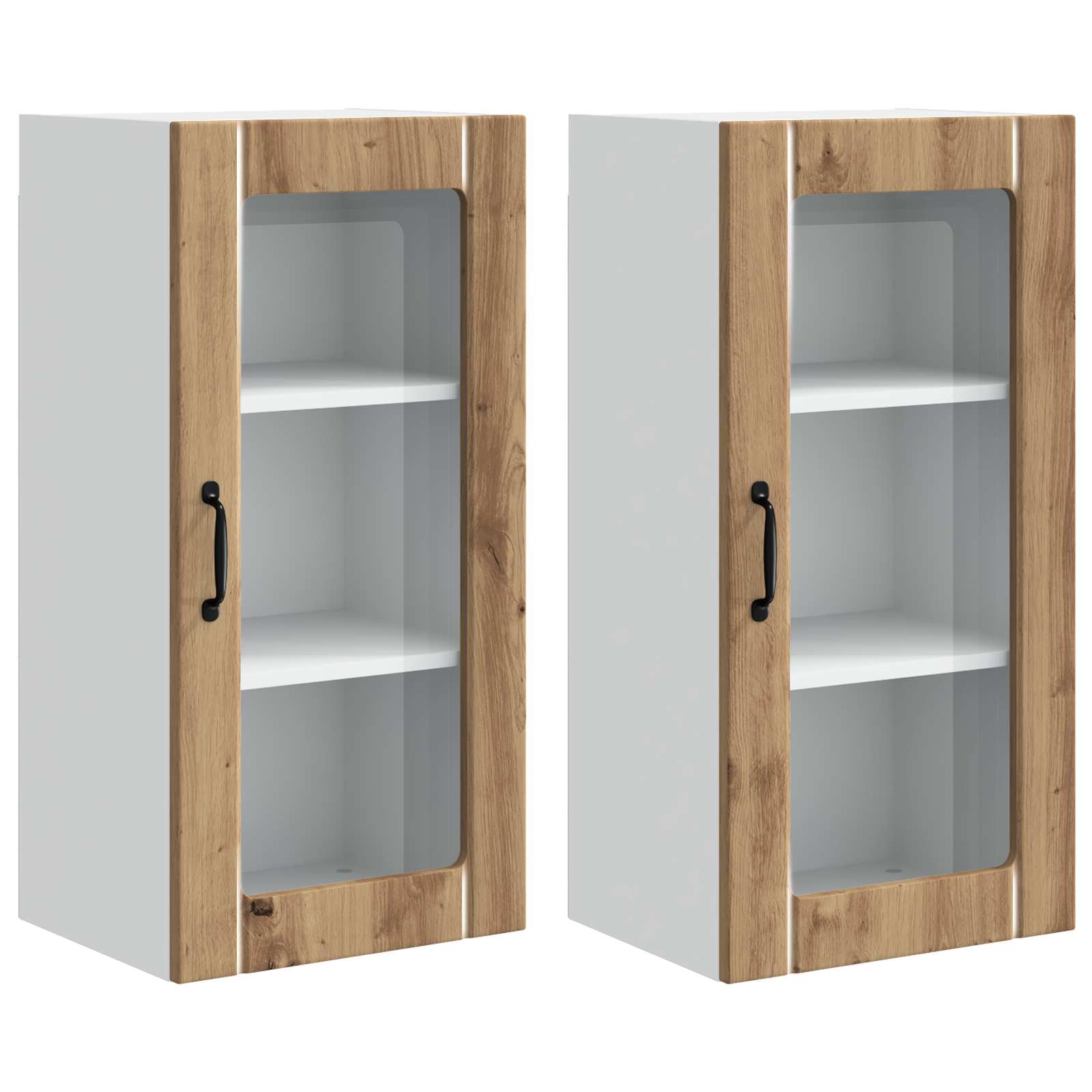 Nástěnná Skleněná Skříň Porto 2 Pcs Artisanový Dub