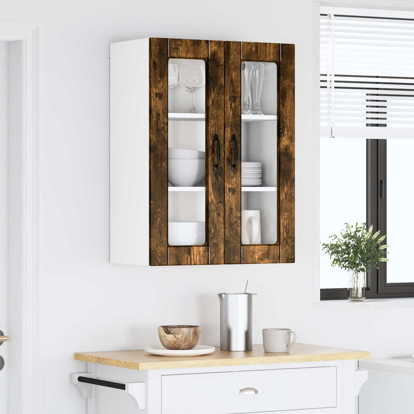 Nástěnná Skleněná Skříň Porto Kouřový Dub 60 X 31 X 80 Cm