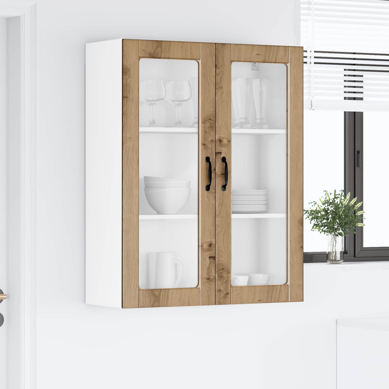 Nástěnná Skleněná Skříň Porto Artisanový Dub 80 X 31 X 100 Cm