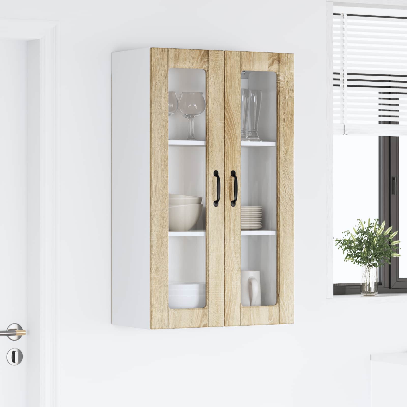 Nástěnná Skleněná Skříň Porto Sonoma Dub 60 X 31 X 100 Cm