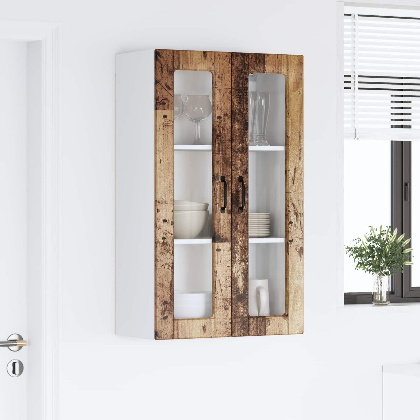 Nástěnná Skleněná Skříň Porto Staré Dřevo 60 X 31 X 100 Cm
