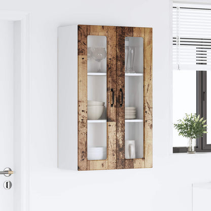 Nástěnná Skleněná Skříň Porto Staré Dřevo 60 X 31 X 100 Cm
