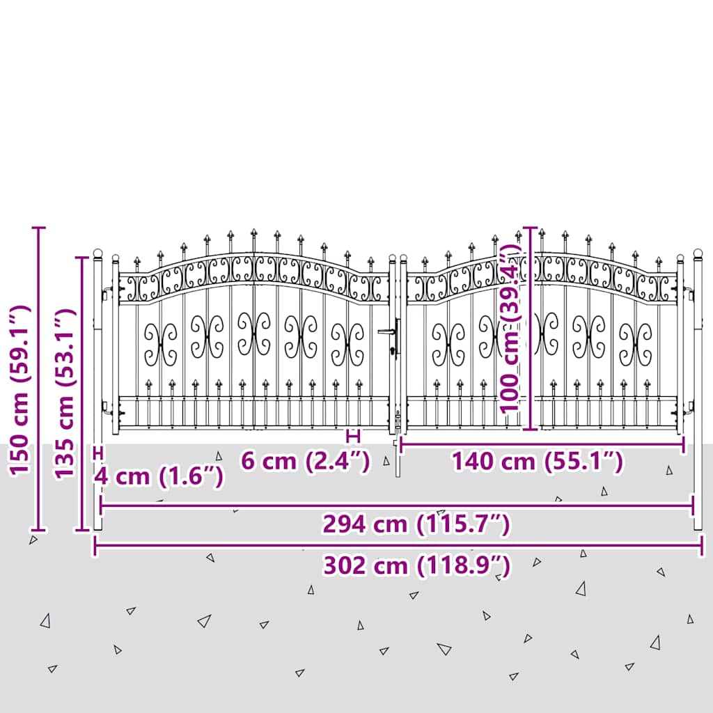 Brána S Hrotem Kampen 305 X 100 Cm Ocel Šedá Zamykatelné