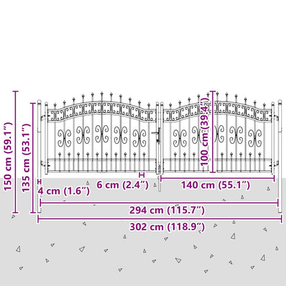Brána S Hrotem Kampen 305 X 100 Cm Ocel Šedá Zamykatelné
