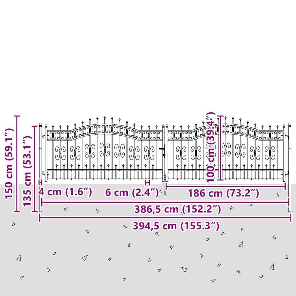 Brána S Hrotem Kampen 404 X 100 Cm Ocel Šedá Zamykatelné