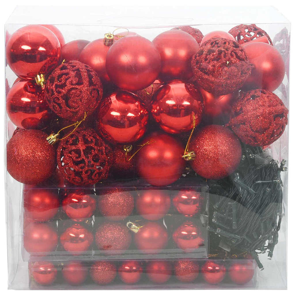Sada Vánočních Ozdob 120 Ks Červená Ø 6 Cm Plast 300 Led Diod