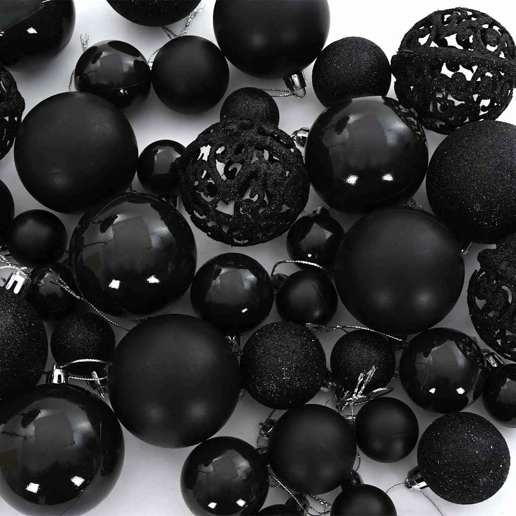 Sada Vánočních Ozdob 61 Ks Černá Ø 6 Cm Plast 150 Led Diod
