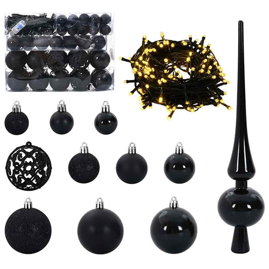 Sada Vánočních Ozdob 61 Ks Černá Ø 6 Cm Plast 150 Led Diod