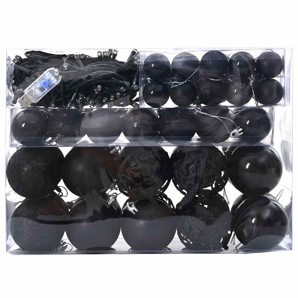 Sada Vánočních Ozdob 61 Ks Černá Ø 6 Cm Plast 150 Led Diod